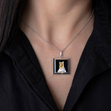 World famous painting Mona Lisa cat fun sterling silver pendant necklace for art lovers