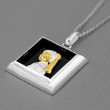 World famous painting Kitty with a Pearl Earring fun sterling silver pendant necklace for art lovers