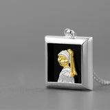 World famous painting Kitty with a Pearl Earring fun sterling silver pendant necklace for art lovers