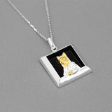 World famous painting Mona Lisa cat fun sterling silver pendant necklace for art lovers