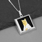 World famous painting Mona Lisa cat fun sterling silver pendant necklace for art lovers