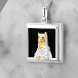 World famous painting Mona Lisa cat fun sterling silver pendant necklace for art lovers