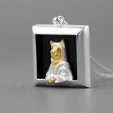 World famous painting Mona Lisa cat fun sterling silver pendant necklace for art lovers